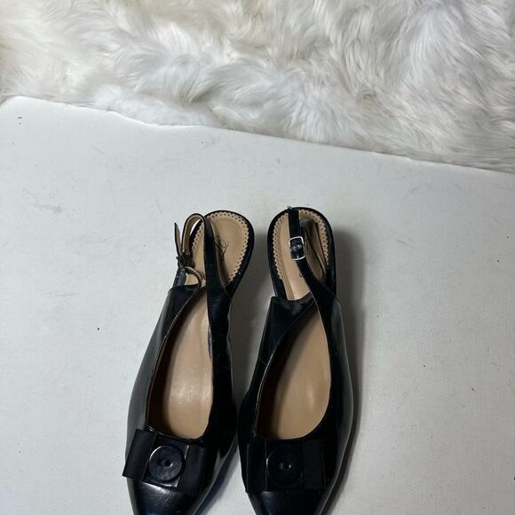 Trotters leather black sling back shoes Round toe embellished with a bow SZ11W - Picture 9 of 10